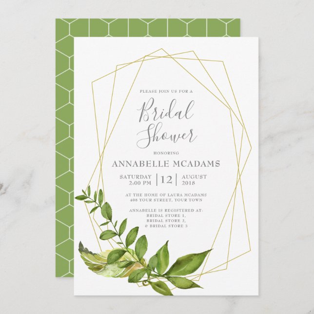 Meadow Leaves Botanical Geometric Bridal Shower Invitation (Front/Back)