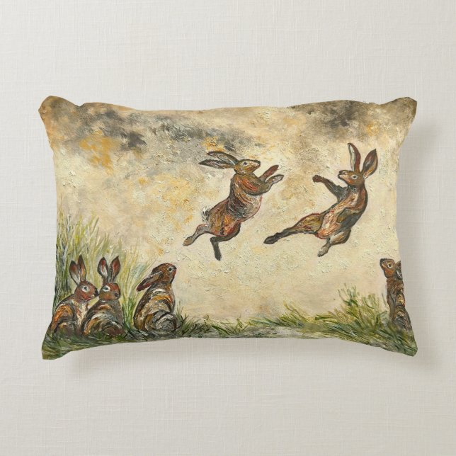 Meadow Matchup Playful Hares in a Meadow  Decorative Cushion (Front)