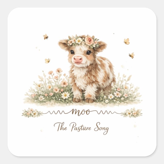 Meadow Melody cow paper plates Square Sticker (Front)
