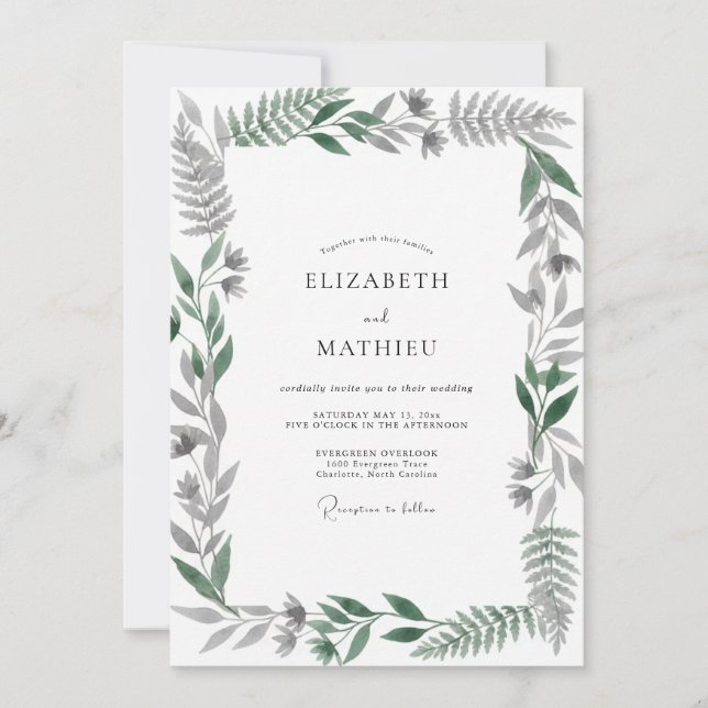 Meadow Muted Olive Fern Wedding Invitation (Front)