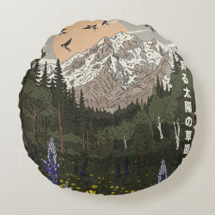 Meadow Of the Rising Sun Round Cushion