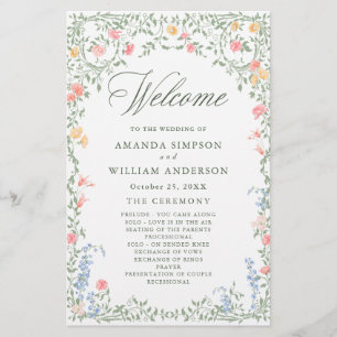 Meadow Pastel French Rose Wedding Ceremony Program