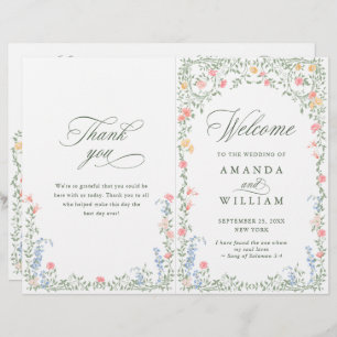 Meadow Pastel French Rose Wedding Ceremony Program