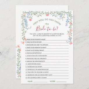 Meadow Pastel French Roses Bridal Shower Game Card