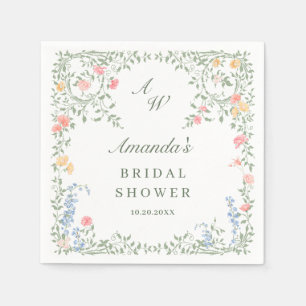 Meadow Pastel French Roses Floral Bridal Shower Napkin
