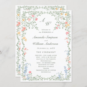 Meadow Pastel French Roses Floral Wedding Ceremony Programme