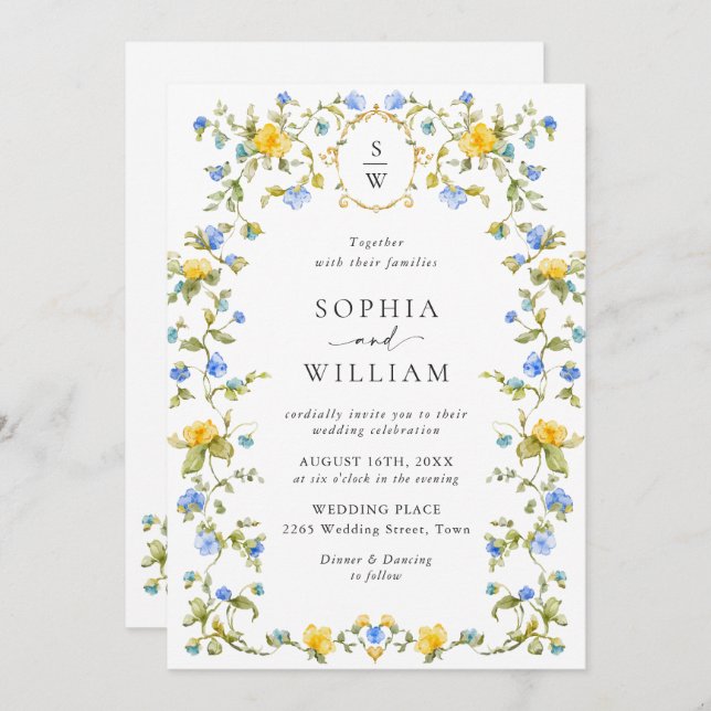 Meadow Pastel French Roses Floral Wedding Invitation (Front/Back)