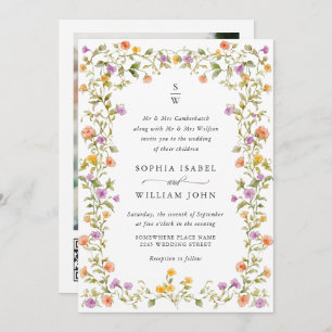 Meadow Pastel French Roses Floral Wedding QR code Invitation
