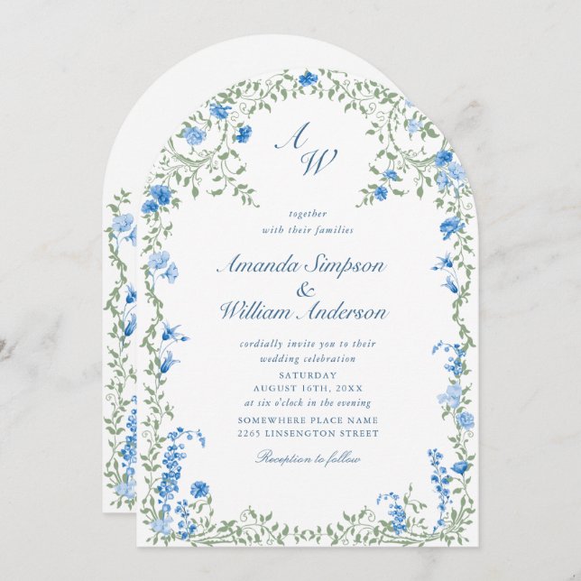 Meadow Pastel French Roses Floral Wedding QR code Invitation (Front/Back)