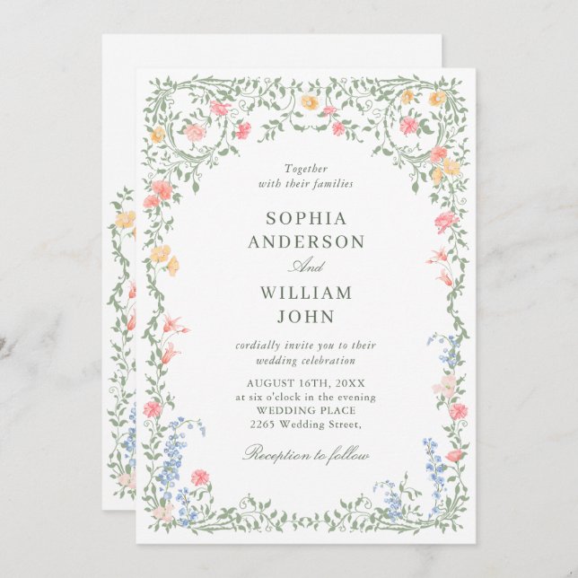 Meadow Pastel French Roses Floral Wedding QR code Invitation (Front/Back)