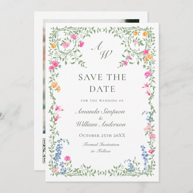 Meadow Pastel French Roses Floral Wedding Save The Date (Front/Back)