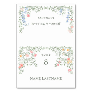 Meadow Pastel French Roses Floral Wedding Table Number