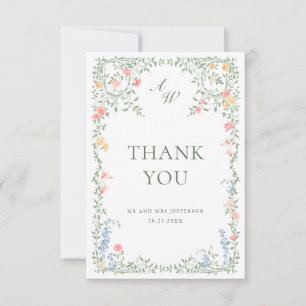Meadow Pastel French Roses Floral Wedding Thank You Card