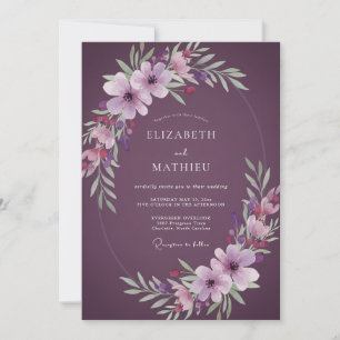 Meadow Plum Watercolor Wedding Invitation