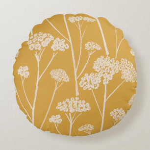 Meadow Silence Ochre Gold Blush Beige Round Cushion