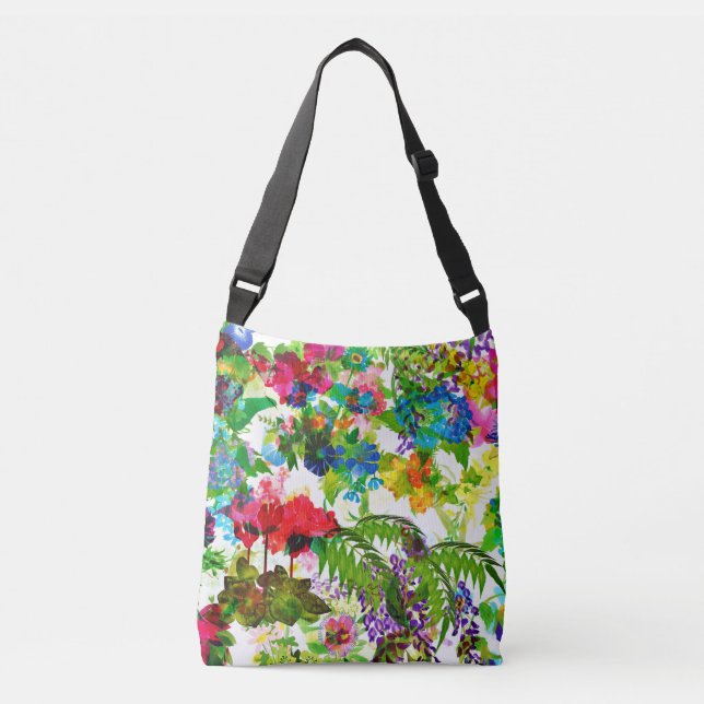 Meadow Summer Blossoms Botanical Garden Watercolor Crossbody Bag (Front)