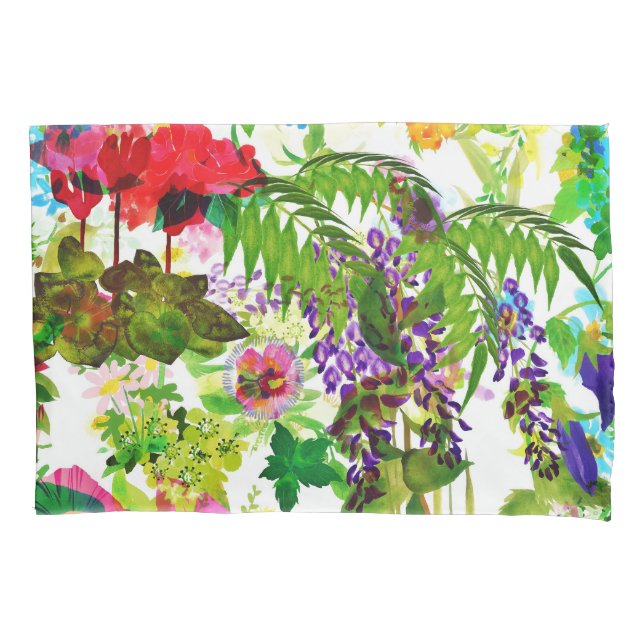 Meadow Summer Blossoms Botanical Garden Watercolor Pillowcase (Front)