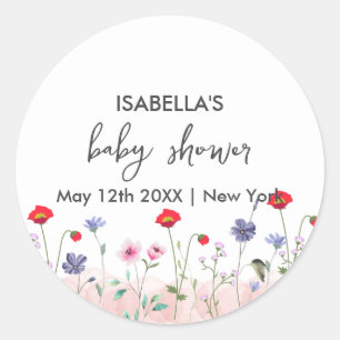 Meadow Summer Wildflower Baby Shower  Classic Round Sticker