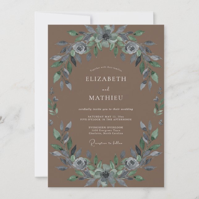 Meadow Taupe Slate Wreath Wedding Invitation (Front)