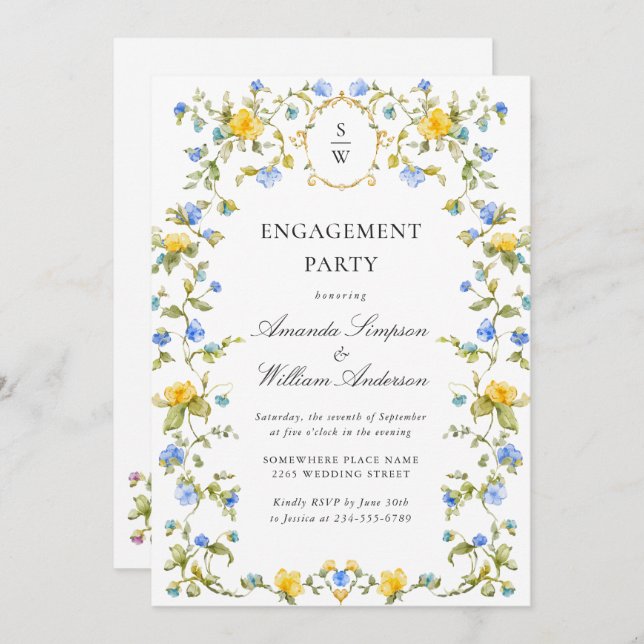 Meadow Watercolor Wildflowers ENGAGEMENT PARTY Invitation (Front/Back)