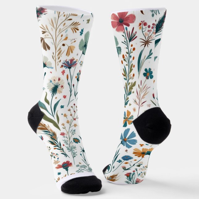 "Meadow Whispers" Floral Crew Socks (Angled)