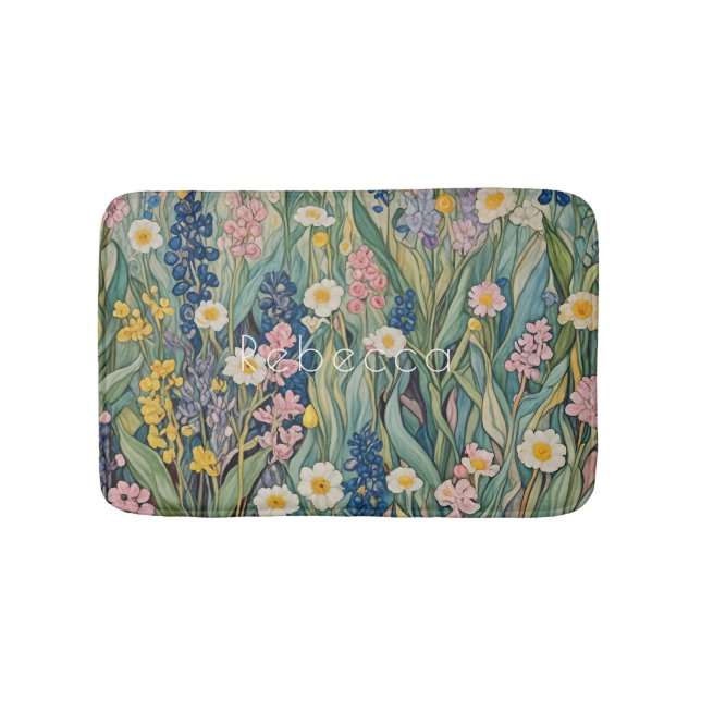 Meadow Whispers: Pastel Wildflowers Bath Mat (Front)