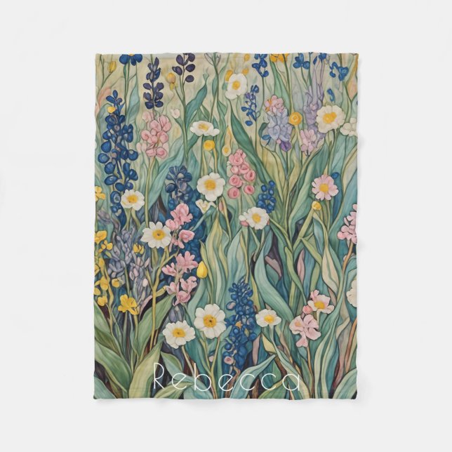 Meadow Whispers: Pastel Wildflowers Fleece Blanket (Front)