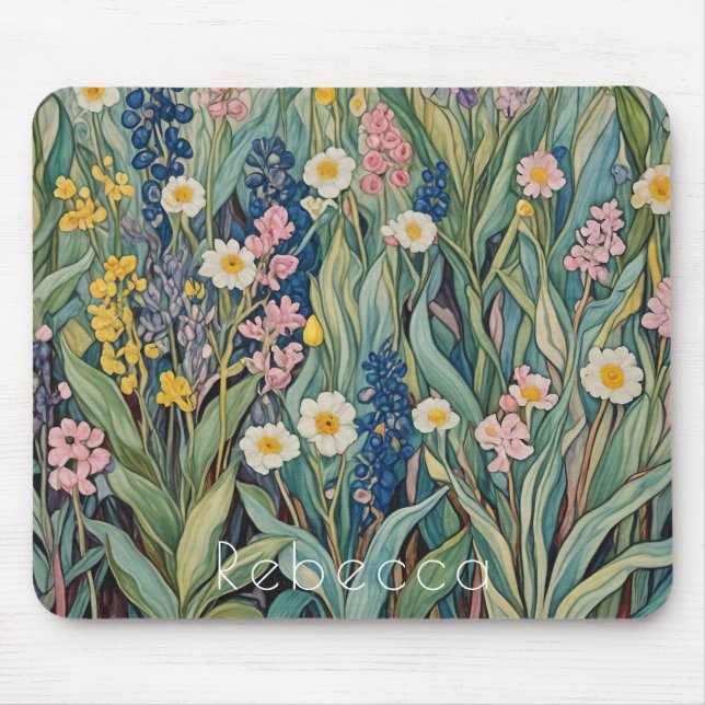 Meadow Whispers: Pastel Wildflowers Mouse Pad (Front)