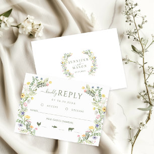 Meadow Wild Flower Rustic Wedding Kindly Reply  RSVP Card