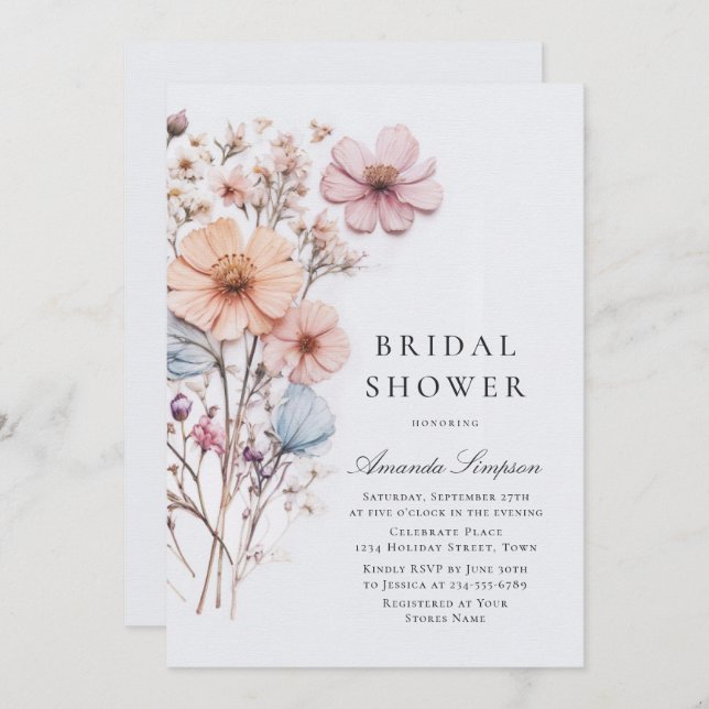 Meadow Wildflower Bohemian Bridal Shower Invitation (Front/Back)