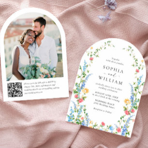 Meadow Wildflower Bohemian Wedding QR code Photo Invitation