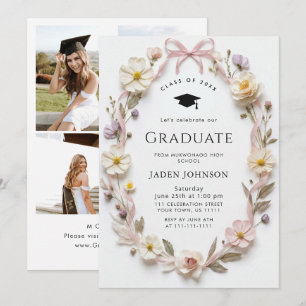 Meadow Wildflower Boho 4 Photo Graduation Party Invitation