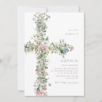 Meadow wildflower cross Baptism Christening Blue