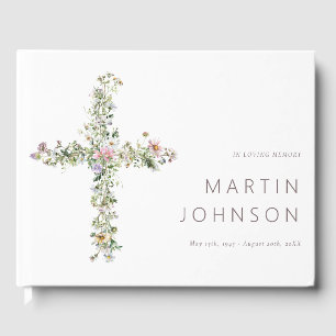 Meadow Wildflower Cross In Loving Memory Funeral Guest Book