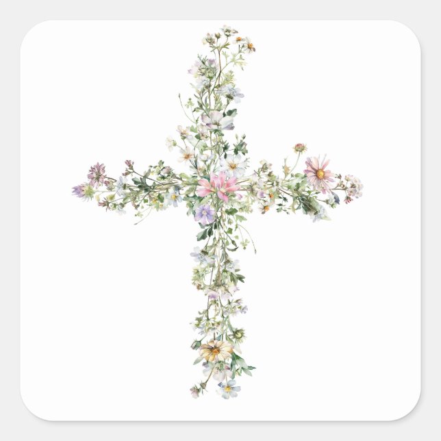 Meadow wildflower cross  square sticker (Front)