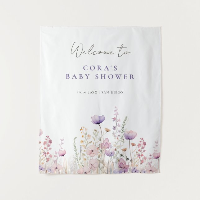 Meadow Wildflower Field Baby Shower Woodland Tapestry (Front)