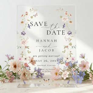 Meadow Wildflower Floral Photo Wedding Acrylic Invitations