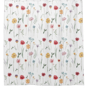 Meadow Wildflower Pattern Cottagecore Boho Vibe Shower Curtain