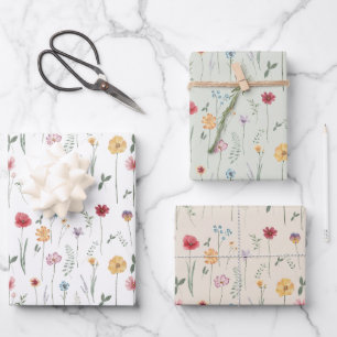 Meadow Wildflower Pattern Cottagecore Boho Vibe Wrapping Paper Sheet
