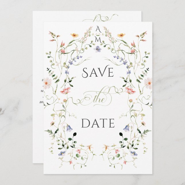 Meadow Wildflower Rustic Boho Photo Wedding Save The Date (Front/Back)