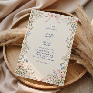 Meadow Wildflowers Beneath Blush Ribbons Invitation