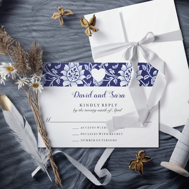 Meadow Wildflowers Blue Indigo Pattern Wedding RSVP Card (Creator Uploaded)