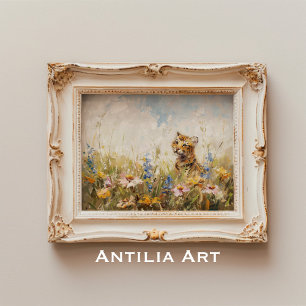 Meadow Wildflowers Painting Tiger Wild Animal Poster