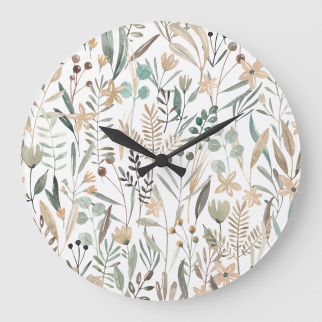 Meadow Wildflowers: Watercolor Charm. Large Clock (Front)