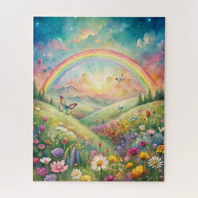 Meadow with Flowers and Butterflies and a Rainbow Jigsaw Puzzle (Vertical)