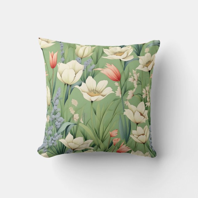 Meadow with Tulips and Wildflowers Cushion (Front)