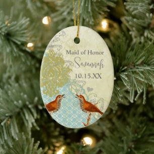 Meadowlark Vintage Love Bird Maid of Honour  Ceramic Tree Decoration