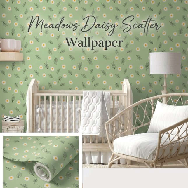 Meadows Daisy Scatter Sage Green Botanical  Wallpaper (Creator Uploaded)