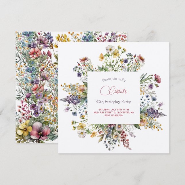 Meadows flowers adults Birthday invitation (Front/Back)