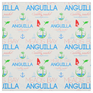 Meads Bay, Anguilla Colour Text, Images Pattern  Fabric